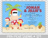Christmas Beach: 129 ... Personalized Birthday Party Invitation OR Thank You Card ...Printable / Digital / You Print / DIY / jpg or pdf