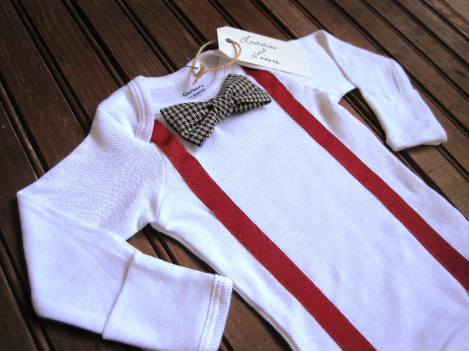 Long Sleeve Necktie or Bow Tie Onesie with Suspenders, Suspender Onesie, Bow Tie Onesie, Baby Suspenders, Baby Bowtie Onesie, Bowtie Onesie