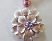Pink Flower Pearl Glass Silver Pewter Leaf  Hand Beaded Necklace Jewelry  Focal Beads "OOAK"
