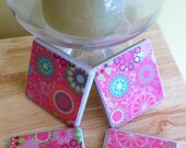 Ceramic Tile Decoupage Coaster - Retro Flower Burst Coasters Set of 4