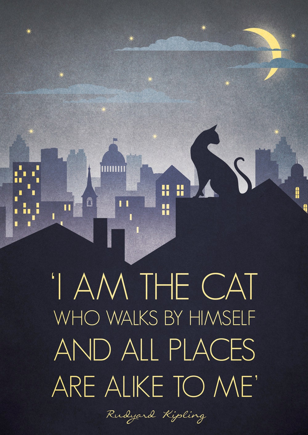 Original Design Art Deco Bauhaus A3 Poster Print Vintage 1930's Cat Fashion Vogue 1940's Rudyard Kipling Quote City Cityscape