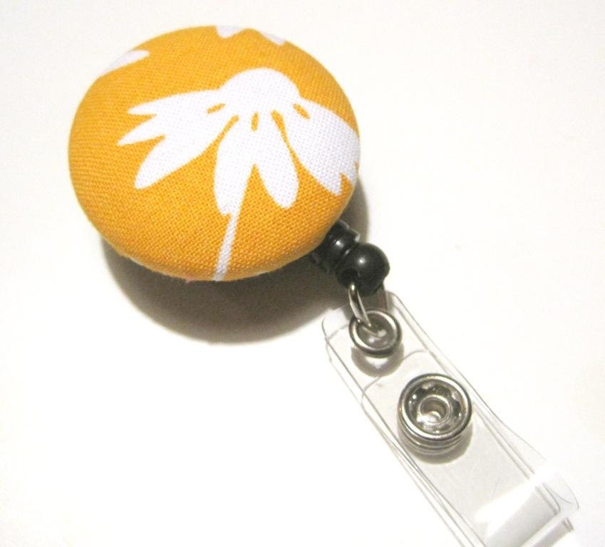 Retractable ID BADGE Reel Holder, Lanyard-Cute Yellow Orange Flower