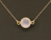 Small Round Rose Quartz Necklace in Pink
