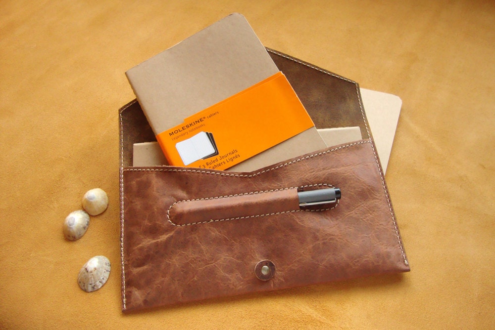 Leather Moleskine cover with Moleskine Cahier and pen, leather moleskine holder, moleskine case,  leather notebook wallet,  notebook cover