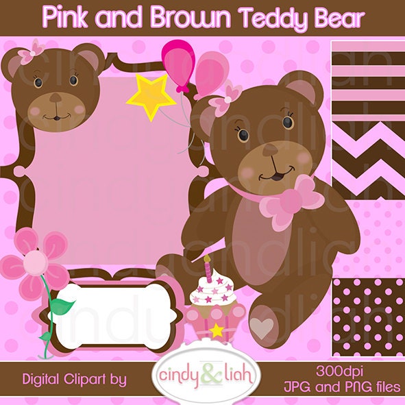 Pink and Brown Teddy Bear Clipart Il_570xn