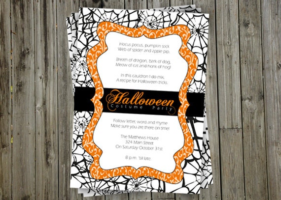 Printable Orange and Black Spider Web Invitation with Wrap Around Address Label