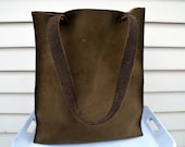 HANDMADE LEATHER TOTE Bag by Little Lion Man -  Olive Green Book Bag Carry-All Luggage Briefcase Grocery Messenger Hip Hand Stitched