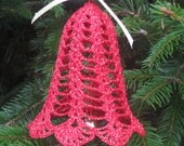 Christmas Tree Crochet Bell,Red with Gold glowing thread, Holiday Decoration