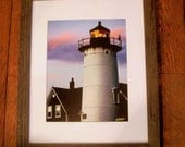 Nobska Lighthouse Number 2 in Up Cycled Brown Frame 16x20 - Cape Cod Art-Beach Theme-Sunset - MuttiArtography