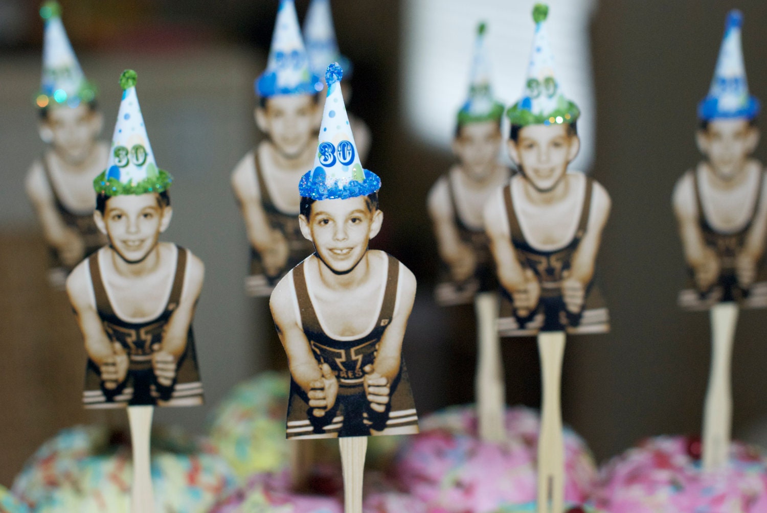 Dot birthday hat photo cupcake toppers 4.