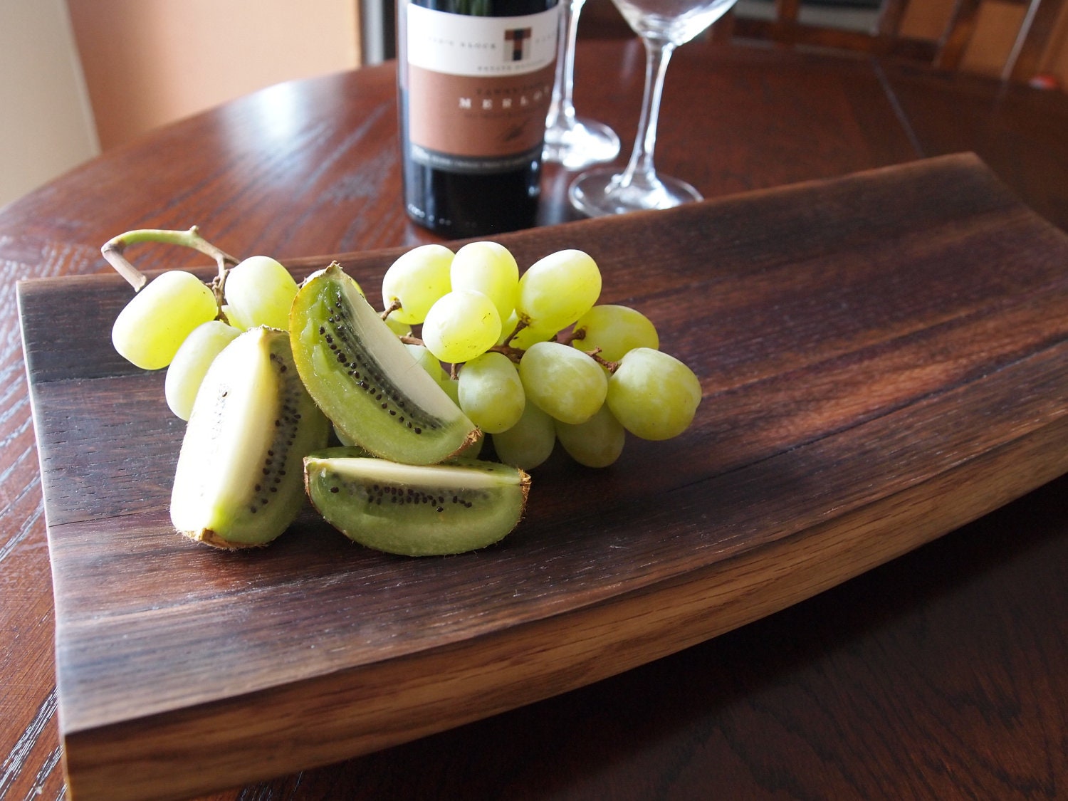 Wine barrel oak medium serving tray 19x8 inches, finished with 'It IS your beeswax' food safe finish