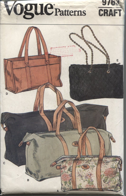 Vogue 9763 - Tote Bags - Handbags - Travel Bags Sewing Patterns