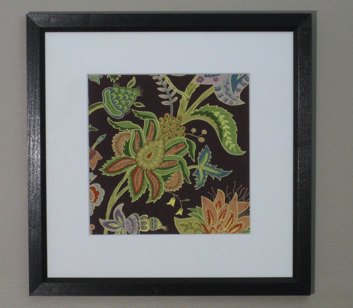 8 x 8 Art Print,  Jacobean Textile Design, Plum 3, with 12 x 12 mat