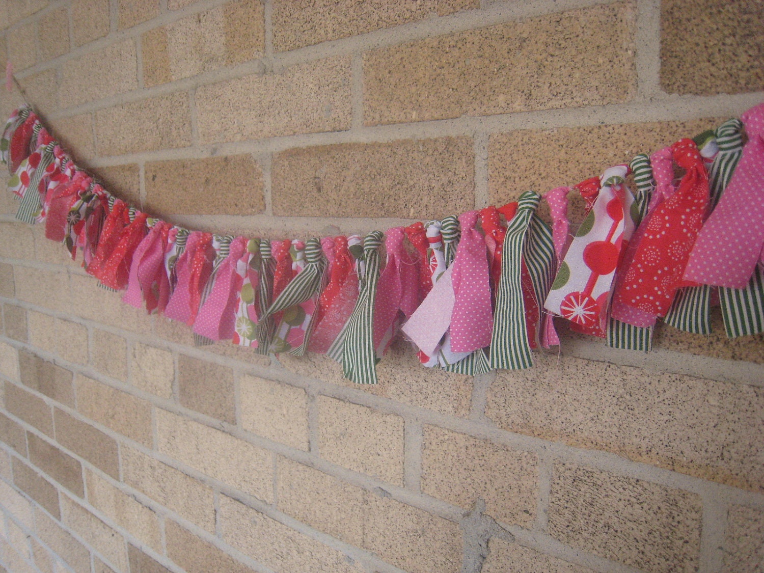 Holiday/ Christmas Fabric Garland - 44 inches - Pink, Green, Red