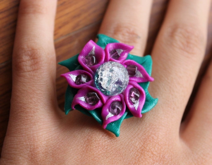 Spring flower polymer clay ring
