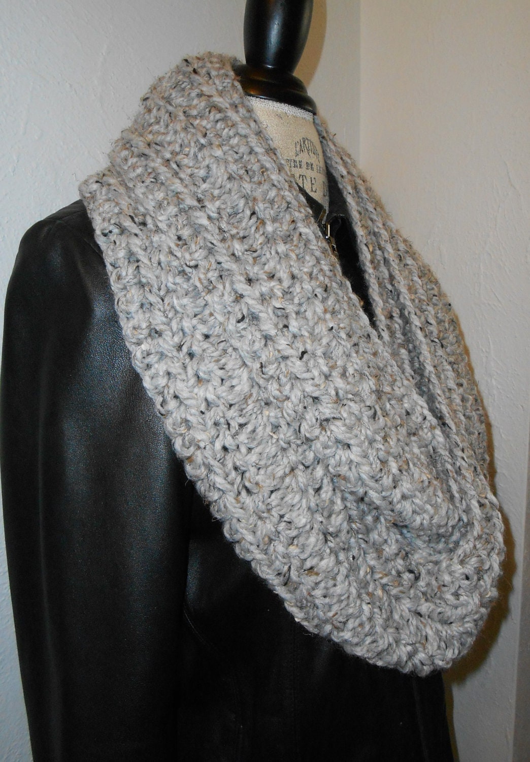 Infinity Scarf Cowl Extra Long Chunky in Gray Wool Ease Bulky Yarn Ready to Ship