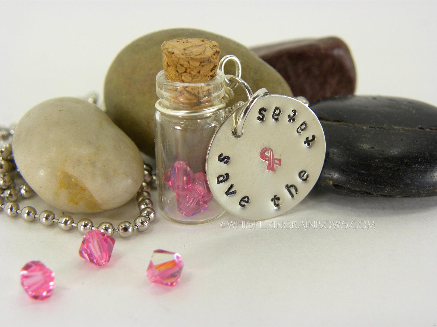SAVE THE TATAS hand metal stamped glass jar necklace - with Swarovski crystals