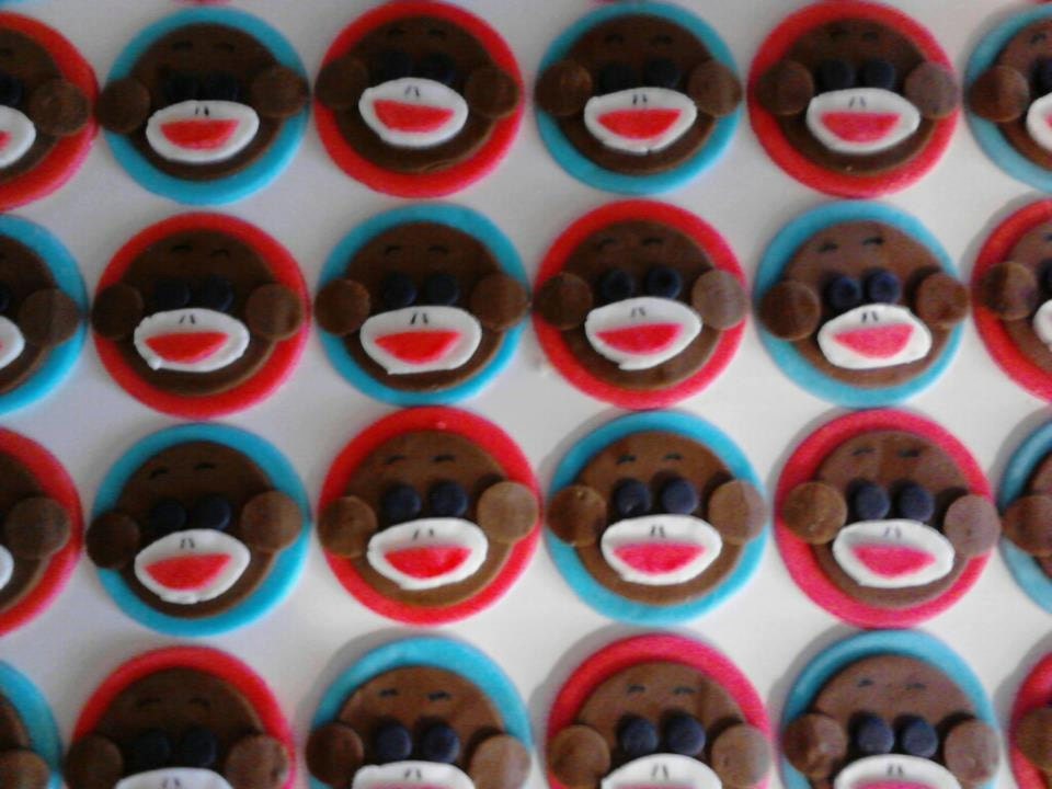12 Sock Monkey Fondant Cupcake Toppers