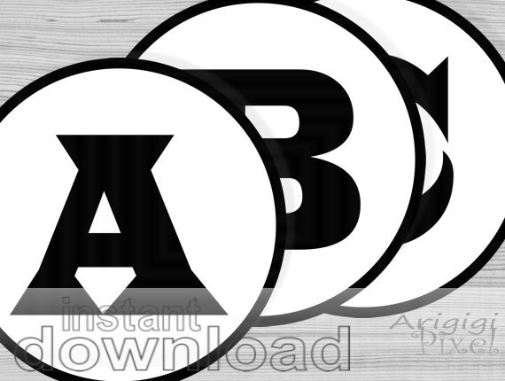 6 in alphabet number circle, black ,white, printable PDF files, banner letters, party material, instant download Il_570xn