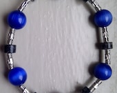 Stunning Lapis Blue Jade beads Fossil Jasper Heishi beads bracelet with Tibetan Silver tubular beads.