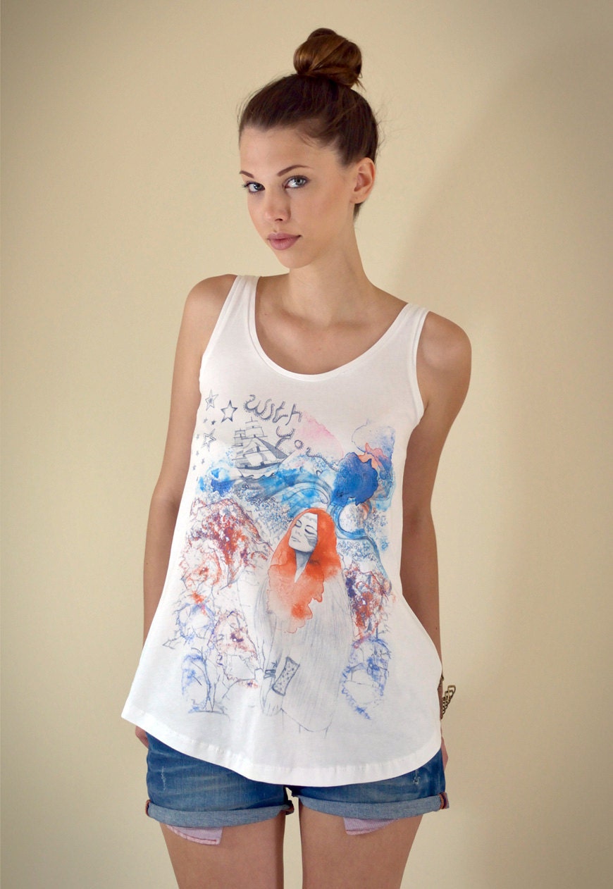 Dreamy Ocean Tank-Top. Short sleeve t-shirt / tank top /  women's t-shirt / tee with Graphic print