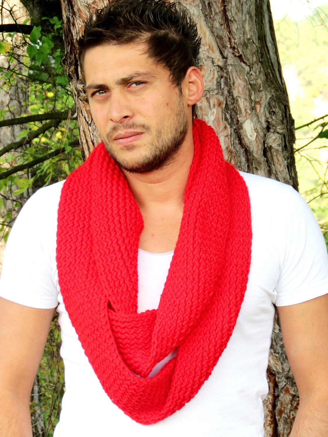 Knitting infinity Men Scarf. Block Infinity Scarf. by MenAccessory