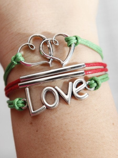 Love-antique silver love bracelet heart to heart bracelet,wax cord bracelet