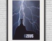 GZEUS... / A3 Poster / 11.7"x16.5" (297x420mm) Wall Art / Art Print Word-Play / Humor / Grown Up / Philosophical / Blue-Black