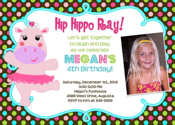 Hippo Ballerina Brown Polka Dot Birthday Invitation - Printable Il_570xn