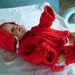 Handmade Knit Red Sweater Set with Bonnet & Booties for Baby Girls - Newborn