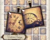 INSTANT DOWNLOAD Vintage Clock Images 1 inch square inchies printable digital collage sheet 061