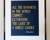 St. Francis of Assisi QUOTE Linocut Print-- Gold and Dark Blue-- Inspirational Typography  Art Quote 8x10