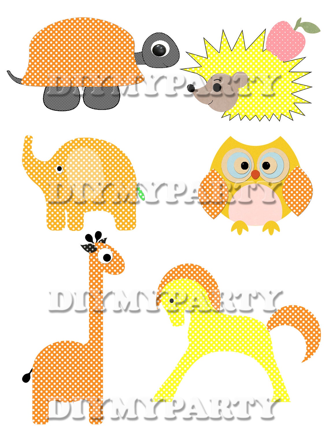 Printable party decor turtle giraffe elephant owl Clip Art turtle clipart decoration pdf digital birthday party diy tag scrapbooking 259