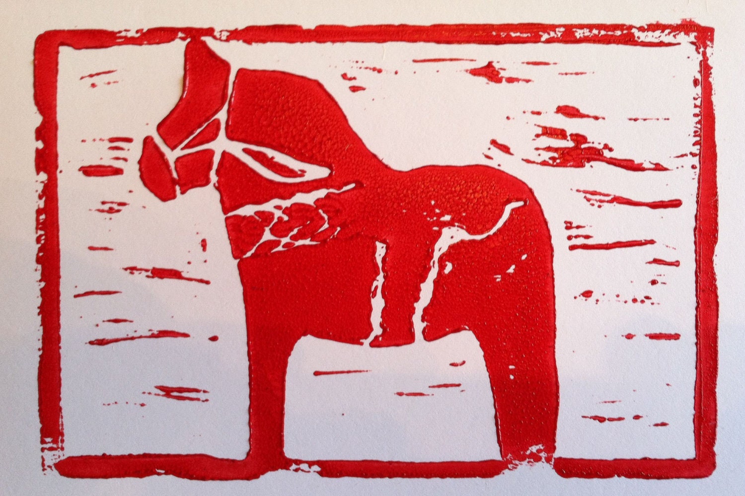 Swedish Dala Horse linocut print