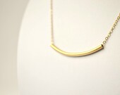 Gold bar necklace, gold matte curved tube necklace on 24k gold plated chain, tube pendant, gift for her, simple dainty necklace gift for her