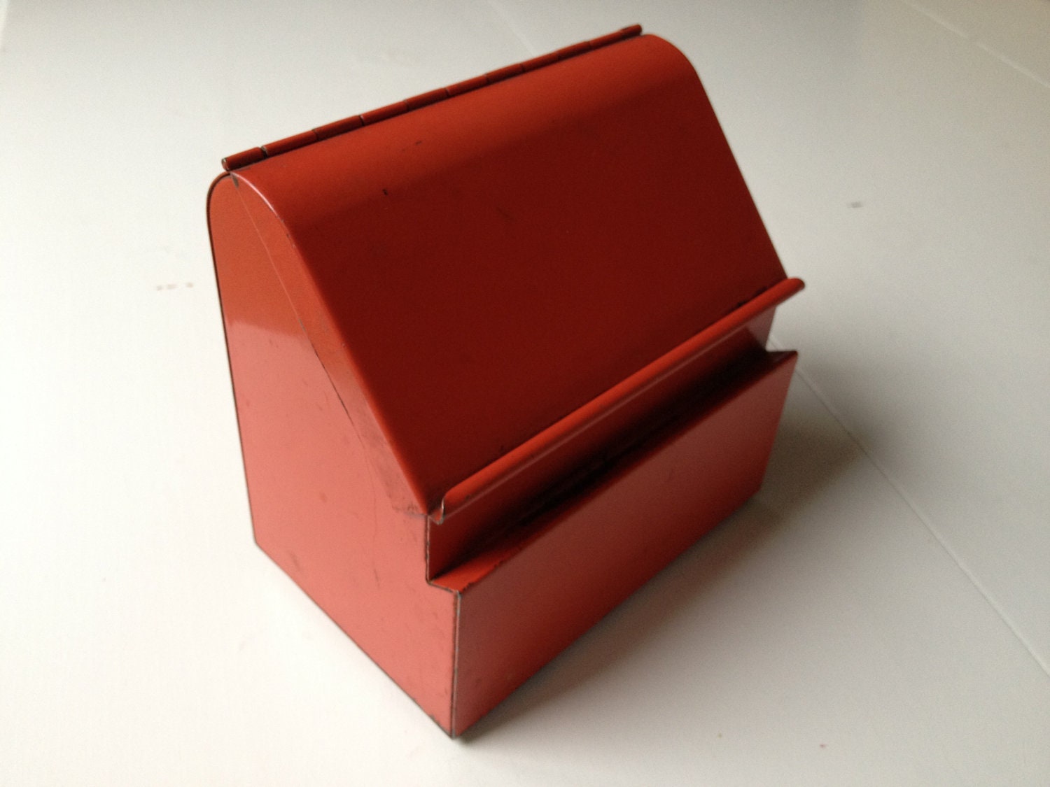 Vintage Red Metal Recipe Index Card Holder Wall by CharmHound