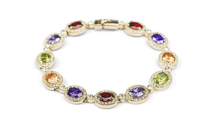 Delicate  Austrian Crystal and Rhinestones Bracelet , 18K Yellow Gold Plated sterling silver,