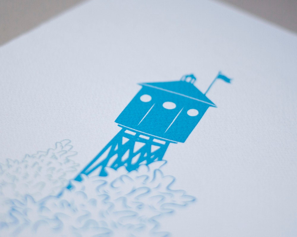 Falling Lighthouse, Two colour Screenprint on Fabriano paper, Free P&P