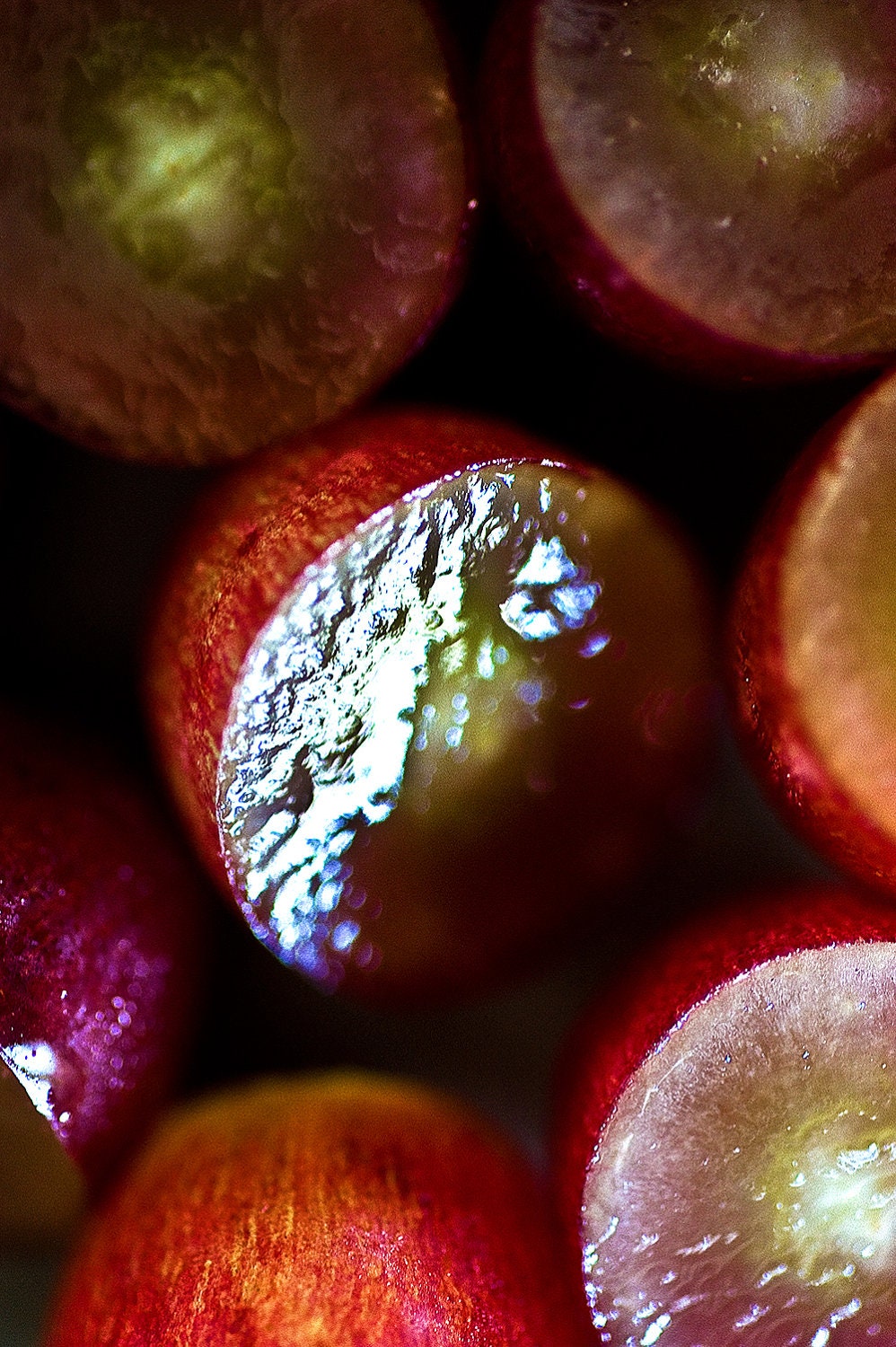 Dark Fine Art Photography - Sliced Red Grapes, 47x70cm