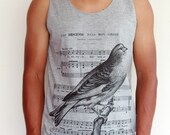 Music Bird Screenprinted Unisex Tank Top Men Shirt Sleeveless Gray Shirt Tunic Tank Tops Singlet Size S, M.