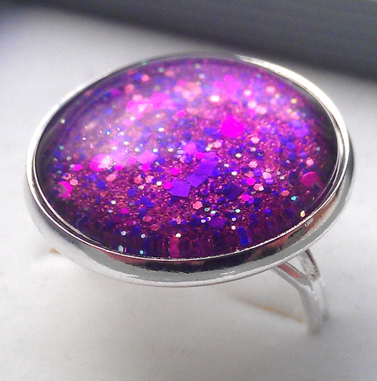 Domed Glass Cabochon Ring With Custom Mixed Glitters