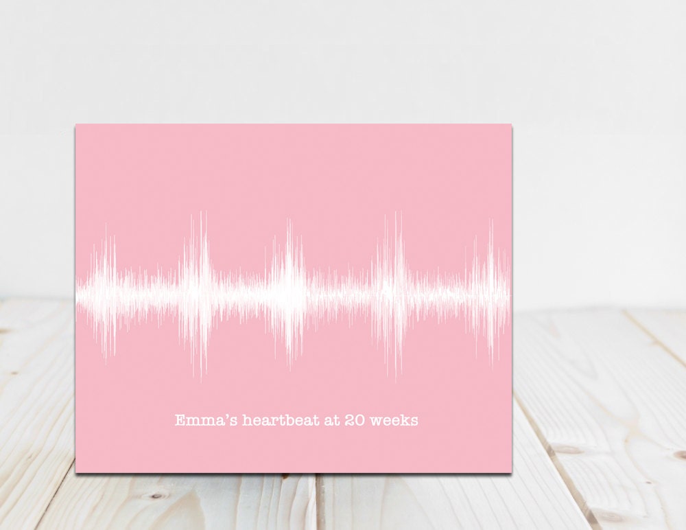 Your Baby's Heartbeat Personalized Wall Art Print, Modern Nursery Decor - Baby Girl Pink or Custom Color, Artboard Mounted