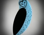 Owl Christmas Ornament - Fused Glass Holiday Gift in Aqua Blue and Black - great stocking stuffer and collectible