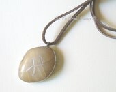Rune Stone Necklace, Rustic Engraving on a tan stone, Othala, Engraved Rune Symbol Pendant Necklace, Great Men's Gift, handmade jewelry