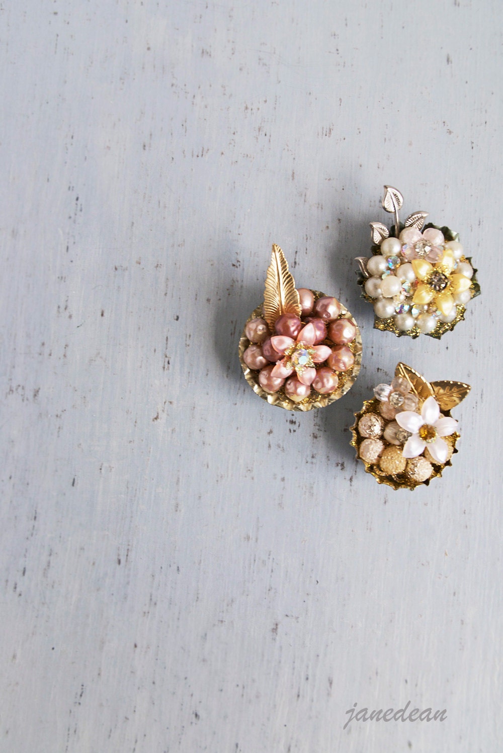 3 Bottlecap Cluster Fridge Magnets - recycled junk and jewelry