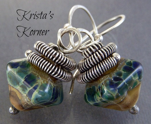 Artisan Lampwork & Sterling Silver Wire Wrapped Earrings