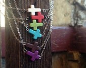 Sideways Cross Necklaces on Beaded Silver Chain