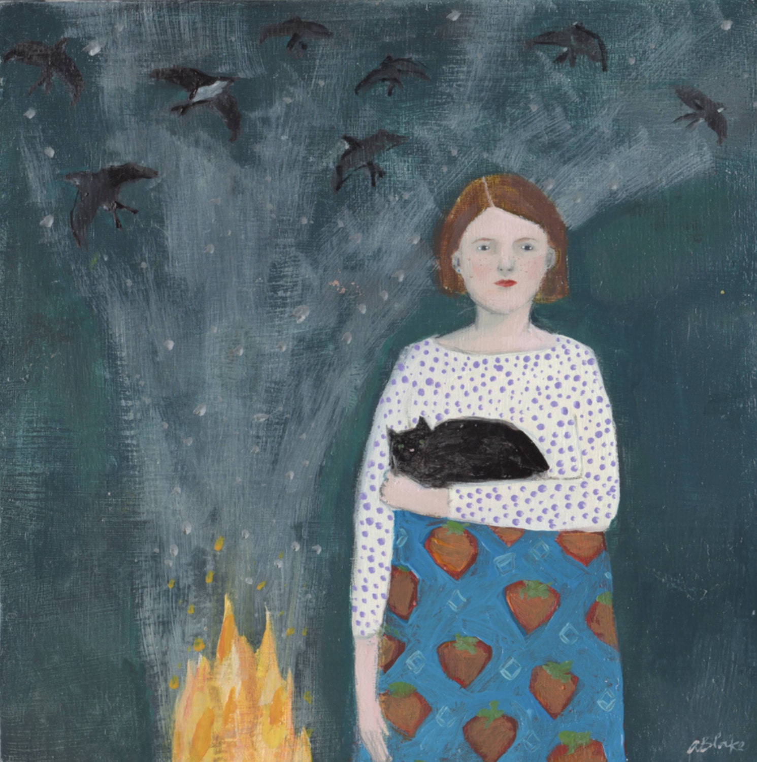 happiness surrounded her - original oil painting on wood