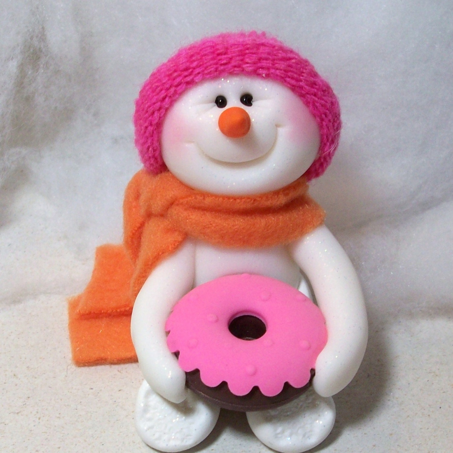 Yummy pink and chocolate donut: snowman ornament