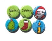 Christmas Magnet Set OR Christmas Pins, Holiday Magnets, Merry Christmas Magnets, Pinback Buttons, Christmas Tree, Santa Claus, Fridge